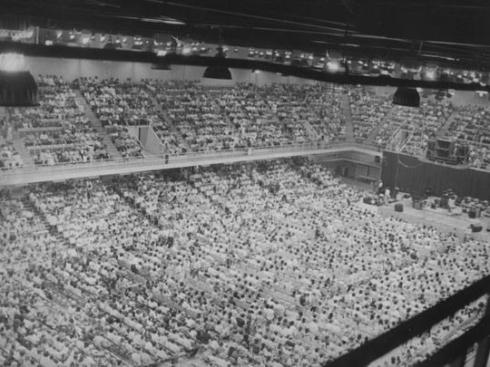 A large crowed packed the U.S. Cellular Center (then called the Civic Center) when Elvis Presley came to town in 1975. An event at The Orange Peel on July 30, Viva Ashevegas!, celebrates the 40th anniversary of the concert. (Photo: Bill Sanders)
